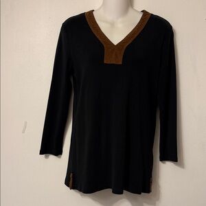 Lauren Ralph Lauren Black Top with Brown V-Neck